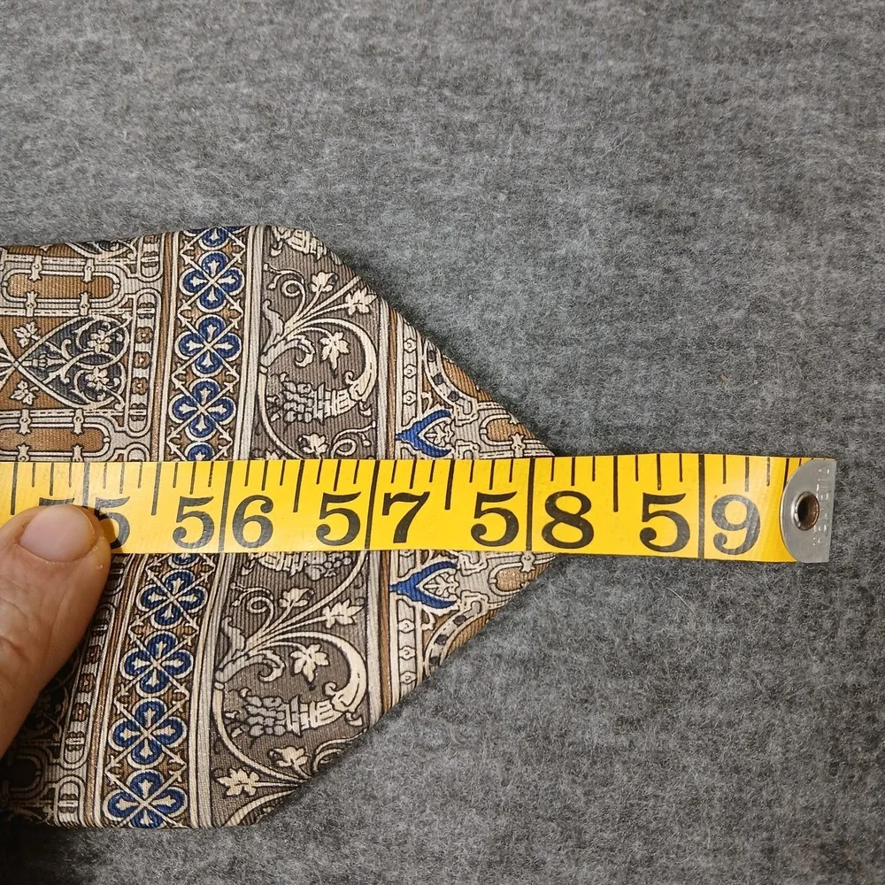 Bill Blass Necktie Mens Gold Brown Blue‎ Silk Architectural Tapestry Pattern